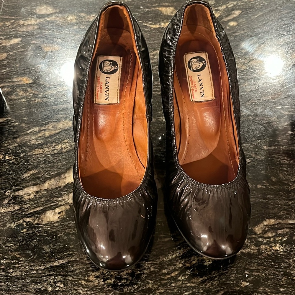 Lanvin Black Patent Leather Wedge Pumps